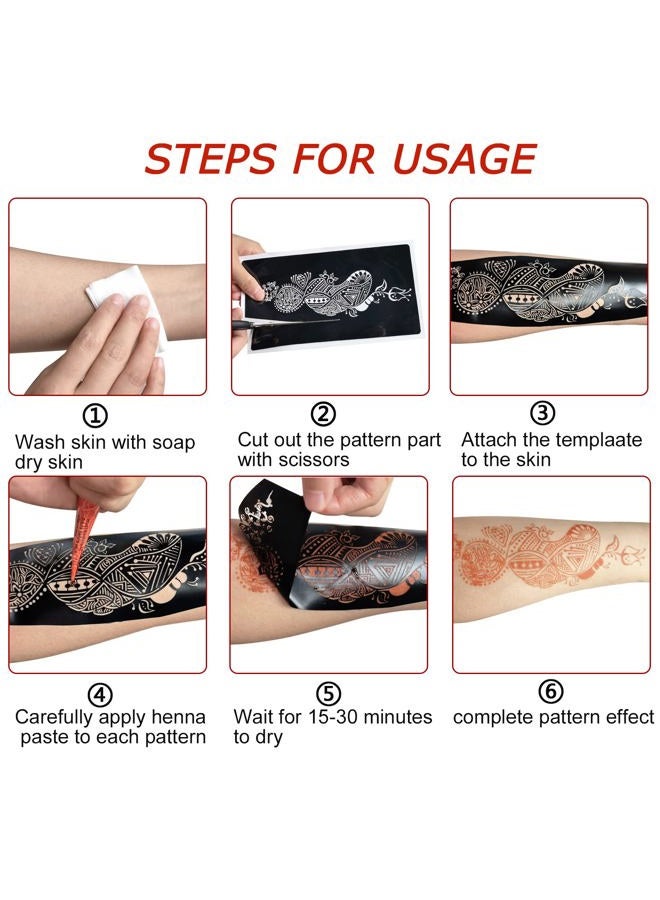 Mzstgh Henna Tattoo Stencils kit,Reusable Henna Stencils for Hand Forearm Glitter Airbrush DIY Tattooing Template, Indian Temporary Tattoo Stickers for Women Girls（8.2" x 4.7"） - Image 5