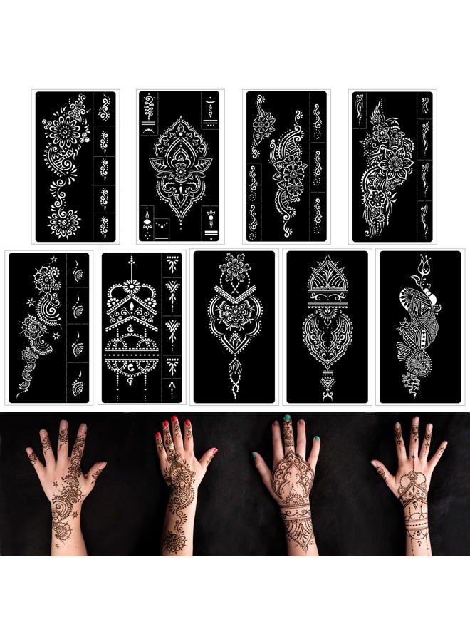 Mzstgh Henna Tattoo Stencils kit,Reusable Henna Stencils for Hand Forearm Glitter Airbrush DIY Tattooing Template, Indian Temporary Tattoo Stickers for Women Girls（8.2" x 4.7"） - Image 1