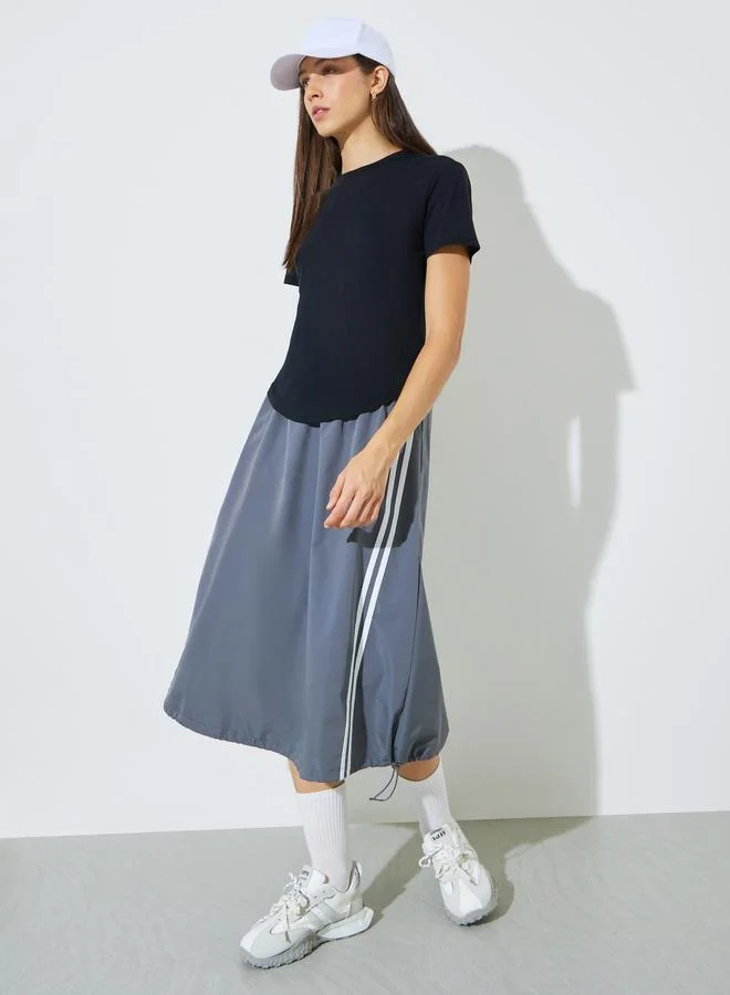Styli Black Regular Fit T-Shirt with Curved Hem