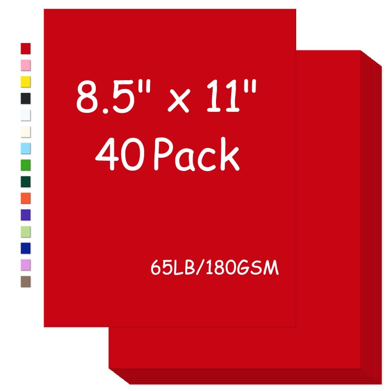 FLIPPED Cardstock 8.5 x 11,65Lb Card Stock Paper Red,180gsm Cover Cardstock for Printer,Copy Card Stock Paper for Printing, Invitations,Gift tags,Christmas Card(Red Cardstock A, 40 Sheets) - Image 1