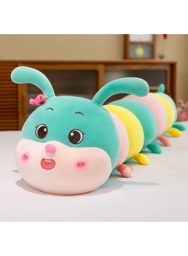 Colorful Caterpillar Pillow Long Pillow Cute Plush Toy Girl's Bed Doll Doll Children's Gift-Specifications:130cm (subscription And Collection + Free Small Pendant)-Color:Super Super Blue Basket Color Caterpillar  - Image 1