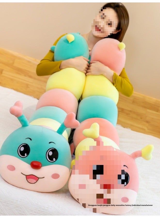 Colorful Caterpillar Pillow Long Pillow Cute Plush Toy Girl's Bed Doll Doll Children's Gift-Specifications:130cm (subscription And Collection + Free Small Pendant)-Color:Super Super Blue Basket Color Caterpillar  - Image 3