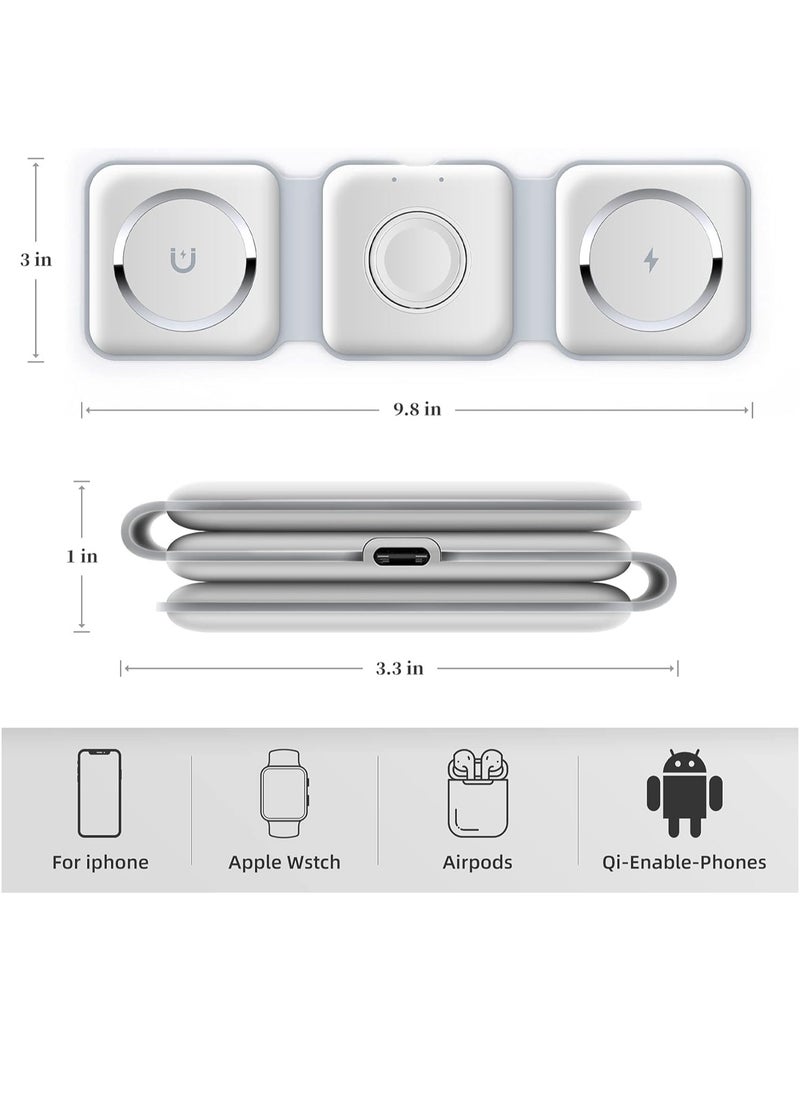ELTRAZONE - 3-in-1 Foldable Magnetic Wireless Charger – 15W Mag-Safe Charging Station for iPhone, Apple Watch, and AirPods (White) - Image 1