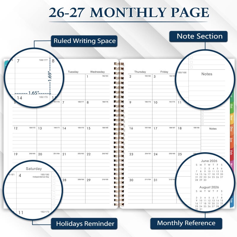 Indeme Planner 2026-2027 - 2026-2027 Planner weekly and monthly, July 2026 - June 2027, 9" x 11", Academic Calendar 26-27 with Colourful Tabs, Inner Pocket, Premium Paper, Twin-wire Binding - Image 3