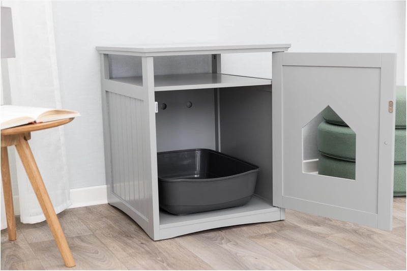 TRIXIE Furniture Litter Box Enclosure Gray Hidden Litter Box for Cats with Shelf Classic Style Big Front Door for Easy Cleaning Large Hole for Convenient Entry Use As Side Table or Nightstand - Image 5