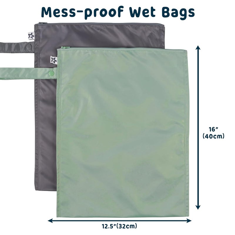 Tiny Twinkle Mess Proof Wet Bags | 2-Pack Reusable Waterproof Wet Bags for Swimsuits | Baby Clothes | Travel & Diaper Bag (Sage, Charcoal) - Image 4