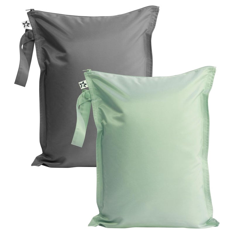 Tiny Twinkle Mess Proof Wet Bags | 2-Pack Reusable Waterproof Wet Bags for Swimsuits | Baby Clothes | Travel & Diaper Bag (Sage, Charcoal) - Image 1