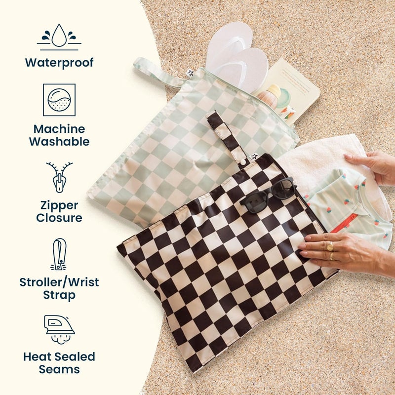 Tiny Twinkle Mess Proof Wet Bags | 2-Pack Reusable Waterproof Wet Bags for Swimsuits | Baby Clothes | Travel & Diaper Bag (Sage, Charcoal) - Image 3