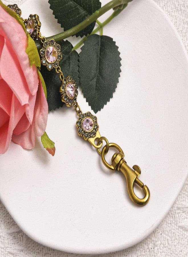 Nalefow Vintage Gold Bag Charms Purse Extender Chain Floral Cute Wallet Keychain Accessories for Women's Handbags Bags &Jeans (Gold Pink Crystal) - Image 4