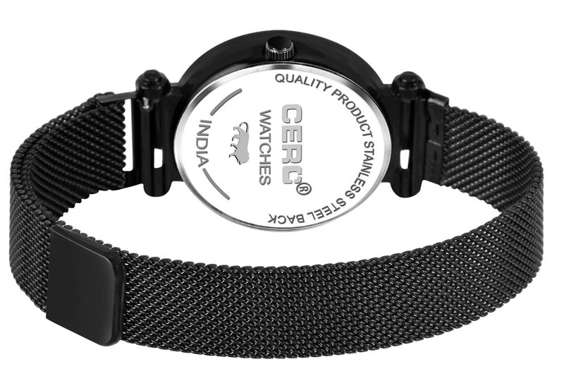 CERO Stainless Steel Analogue Queen Dial Luxury Magnetic Strap Girls And Woman's Wrist Watches (Black) - Image 2