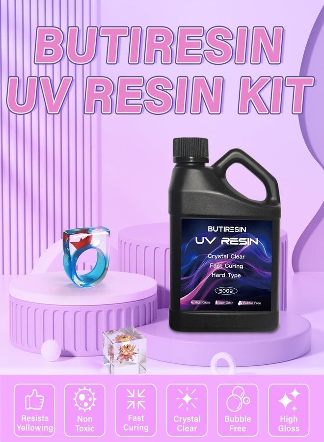 ButiResin راتنج بيوتي 1000 جرام راتنج UV، راتنج UV شفاف - تجفيف سريع، شفاف كريستالي، عديم الرائحة، لزوجة منخفضة ونوع صلب، مجموعة راتنج UV لصنع المجوهرات، الصب، والحرف اليدوية - Image 2