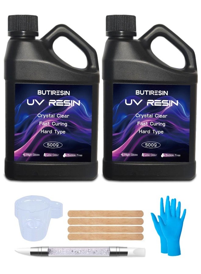 ButiResin راتنج بيوتي 1000 جرام راتنج UV، راتنج UV شفاف - تجفيف سريع، شفاف كريستالي، عديم الرائحة، لزوجة منخفضة ونوع صلب، مجموعة راتنج UV لصنع المجوهرات، الصب، والحرف اليدوية - Image 1