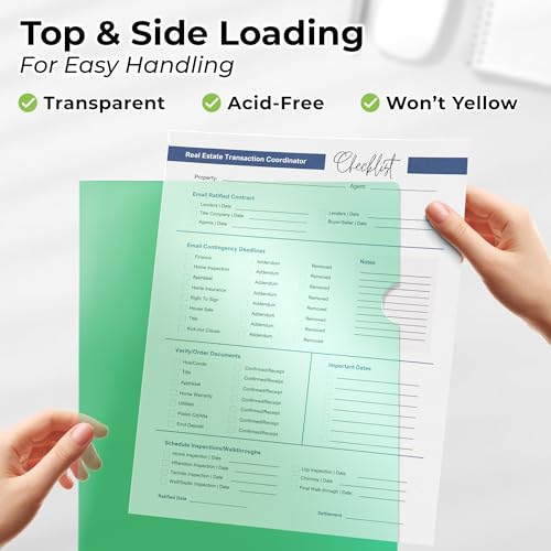 Dunwell Clear Plastic Folder Sleeves (12 Pack, Assorted Colors), Acid-Free Poly Project Sleeves, File Jackets for Letter Size 8.5x11 Documents - Image 4