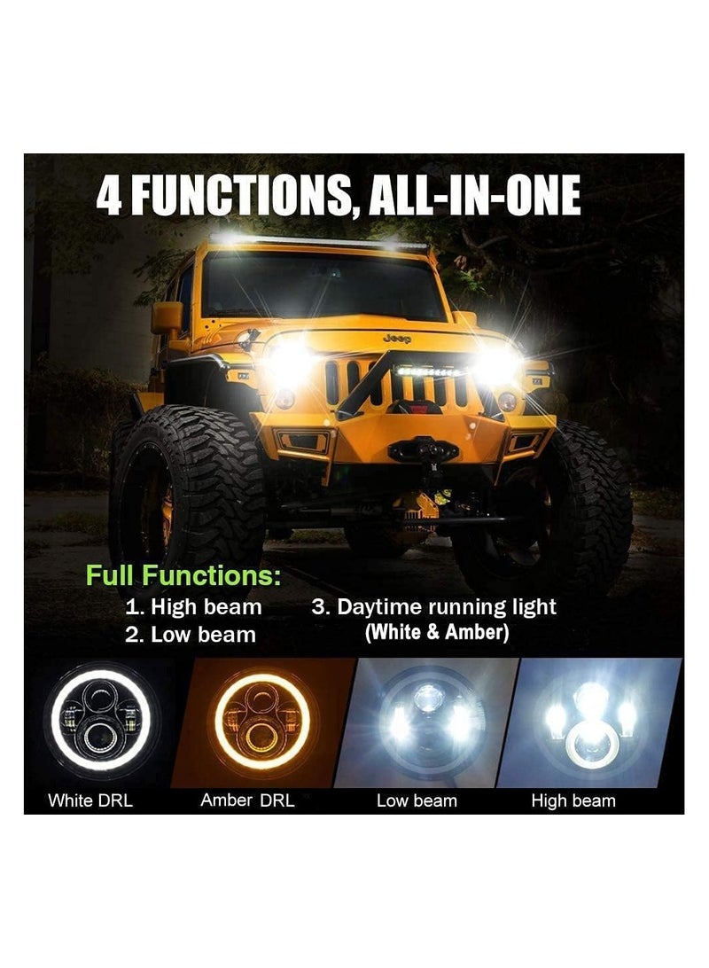Generic 1 Piece  Round 7 Inch LED Headlights Replacement Headlights for Harley Motorcycle Jeep Wrangler JK TJ Hummer Land Rover (Black 03)  - Image 2