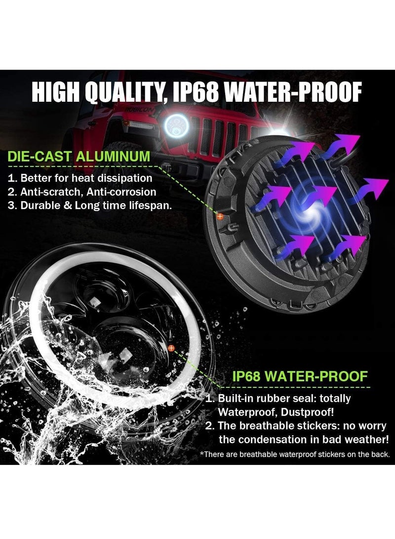 Generic 1 Piece  Round 7 Inch LED Headlights Replacement Headlights for Harley Motorcycle Jeep Wrangler JK TJ Hummer Land Rover (Black 03)  - Image 5