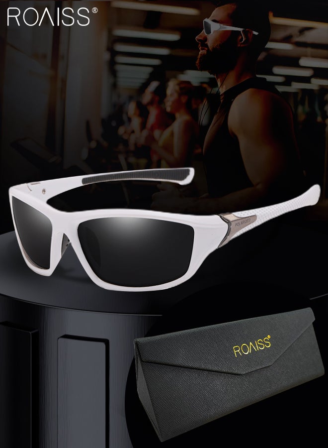 roaiss Polarized Sports Sunglasses for Men Women, UV400 Protection Cycling Glasses with White PC Frame, Goggles for Baseball Running Fishing Golf 63mm - Image 1