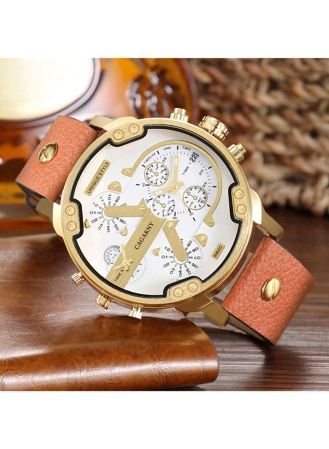 كاجارني ساعة يد بعقارب مقاومة للماء طراز 6820 - 52 ملم - بني فاتح للرجال - Image 2