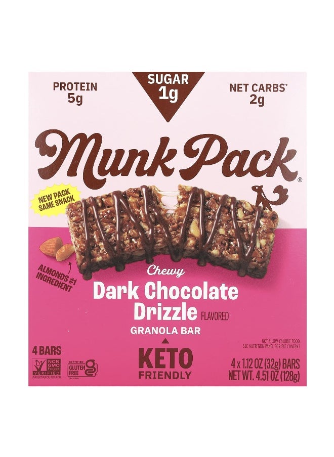Munk Pack Munk Pack, Chewy Granola Bar, Dark Chocolate Drizzle, 4 Bars, 1.12 oz (32 g) Each  - Image 1