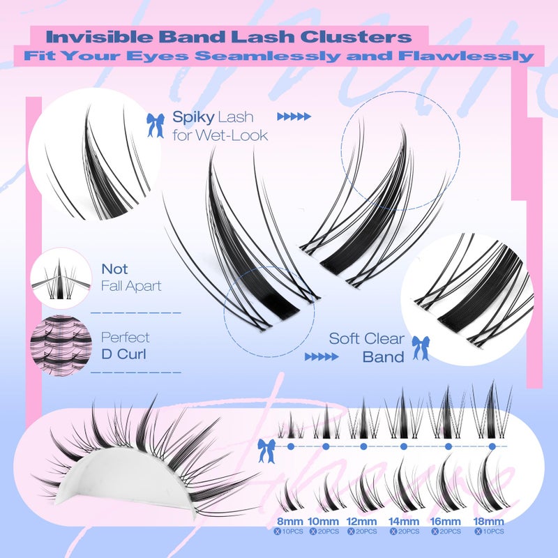 JIMIRE Manga Lash Clusters Wispy 140Pcs Fairy Eyelash Clusters with Bottom Lashes D Curl Cluster Lashes Eyelash Extensions 8-18MM Natural Individual Lashes Wet-Look Invisible Band Lash Extension - Image 3