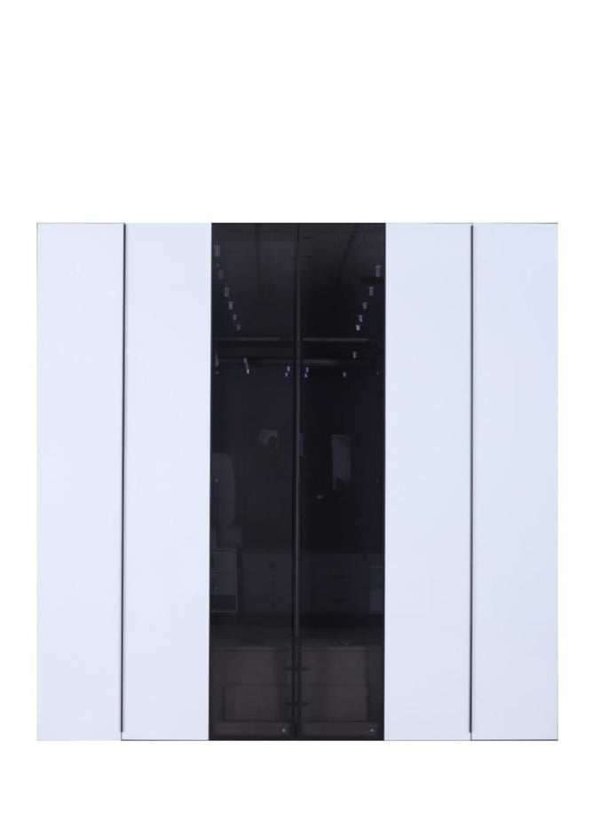 Concent Modern Wardrobe 6 Doors - Glossy White with Premium Black Glass - Modern Design and Spacious Partition - Image 1