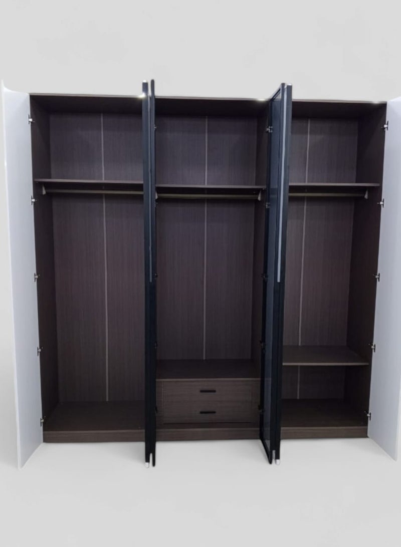 Concent Modern Wardrobe 6 Doors - Glossy White with Premium Black Glass - Modern Design and Spacious Partition - Image 2