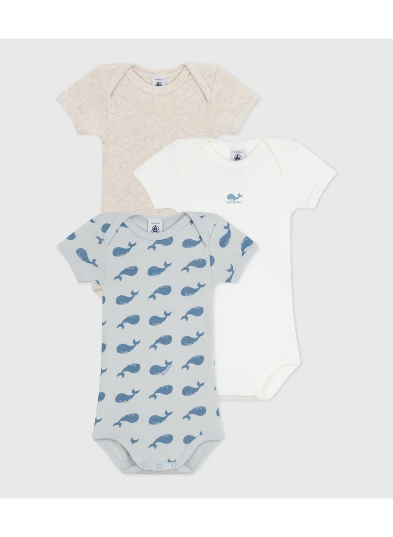 Petit Bateau Pack of short-sleeved whale pattern cotton bodies for babies