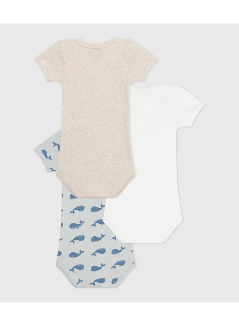 Petit Bateau Pack of short-sleeved whale pattern cotton bodies for babies