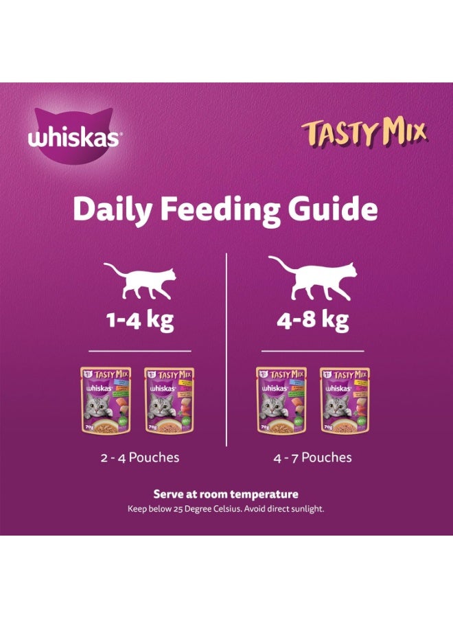 ويسكاس تاستي ميكس مجموعة الأرض والبحر في المرق 70 جرام × 12 دجاج وسلمون مع أعشاب بحرية دجاج وتونة مع جزر - Image 5