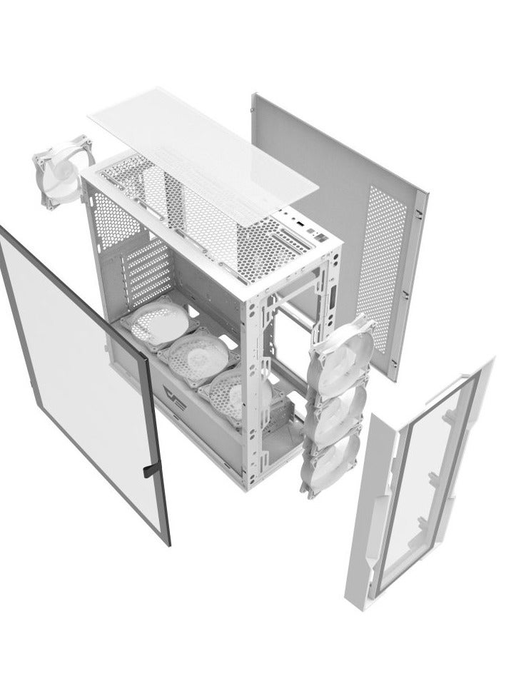 DarkFlash DarkFlash DK431 Glass E-ATX/ATX/M-ATX/MINI-ITX Computer Case, 4x Pre-Installed ARGB Fans, Tempered Glass Front Panel, Up to 360mm Radiator & 12x Fans Support, SPCC + Tempered Glass Materials - Image 5
