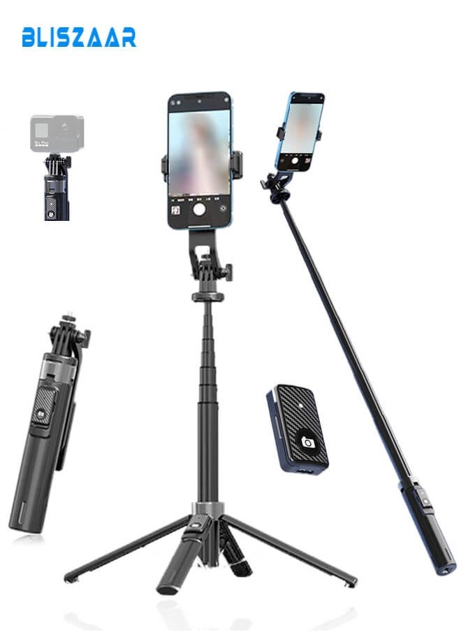 Bliszaar 135cm Selfie Stick Tripod for Action Camera with Wireless Remote, 360° Rotatable Portable Phone Holder Stand compatible iPhone/Android  - Image 1