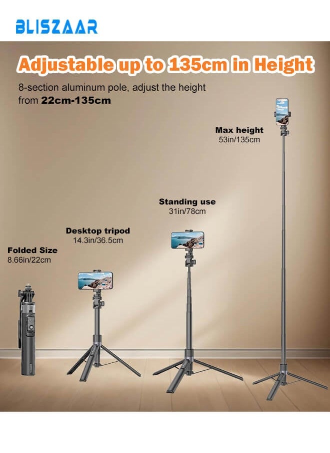Bliszaar 135cm Selfie Stick Tripod for Action Camera with Wireless Remote, 360° Rotatable Portable Phone Holder Stand compatible iPhone/Android  - Image 2