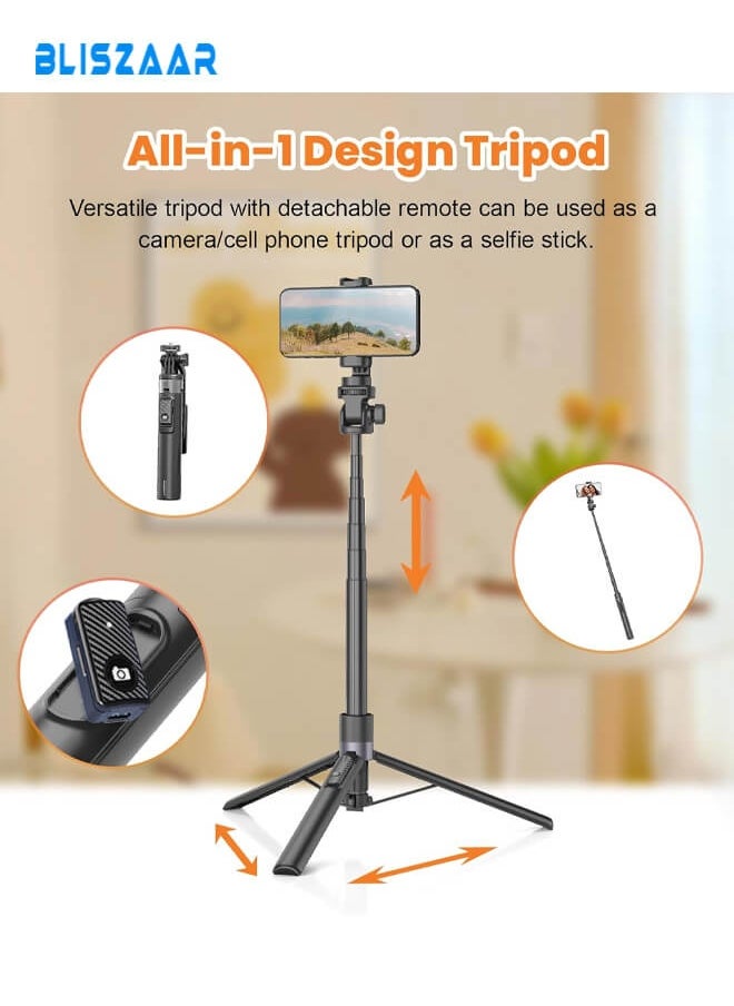 Bliszaar 135cm Selfie Stick Tripod for Action Camera with Wireless Remote, 360° Rotatable Portable Phone Holder Stand compatible iPhone/Android  - Image 5
