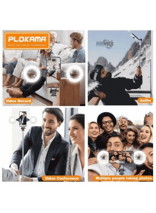 بلوكاما عصا سيلفي PLOKAMA LIVE-K9 Pro 3 في 1 مع إضاءة LED دائرية | وصلة تمديد 1700 مم | حامل هاتف بزاوية 360 درجة | حامل ثلاثي القوائم - Image 4