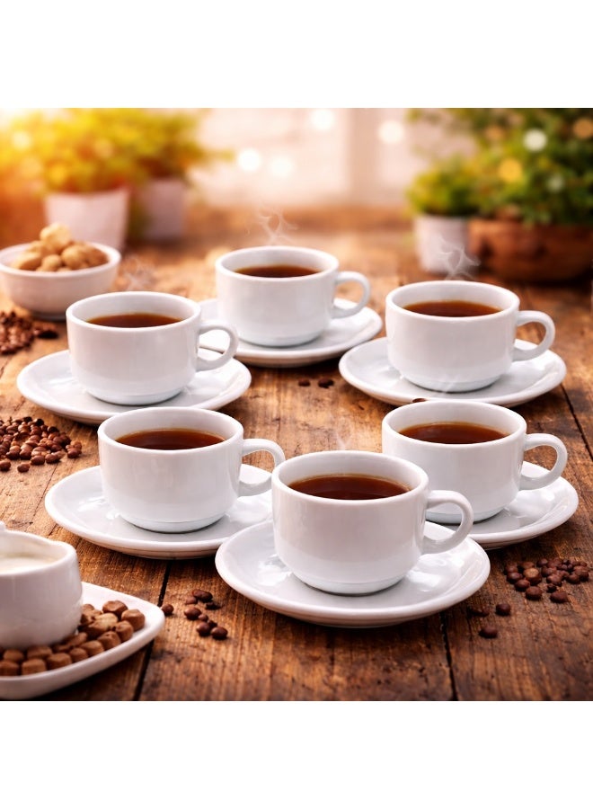 صفا ☕✨ طقم فناجين قهوة تركي وإسبريسو بورسلان أبيض فاخر – 12 قطعة | سعة 120 مل | يكفي لـ 6 أشخاص - Image 3