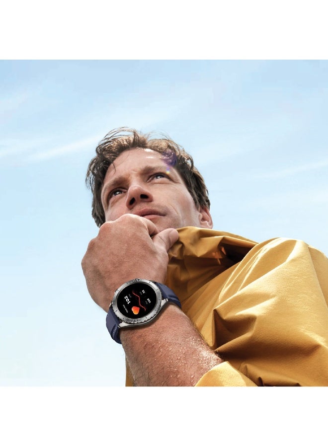 جرين ليون ساعة جالفن الذكية AMOLED مقاس 1.43 بوصة / إطار دوار 960 درجة / أكثر من 100 وضع رياضي / مراقبة الصحة والنوم / مساعد صوتي بالذكاء الاصطناعي / مقاومة للماء IP68 / عمر بطارية طويل / تتبع الدم والأكسجين / تكامل ChatGPT - أزرق وفضي - Image 2