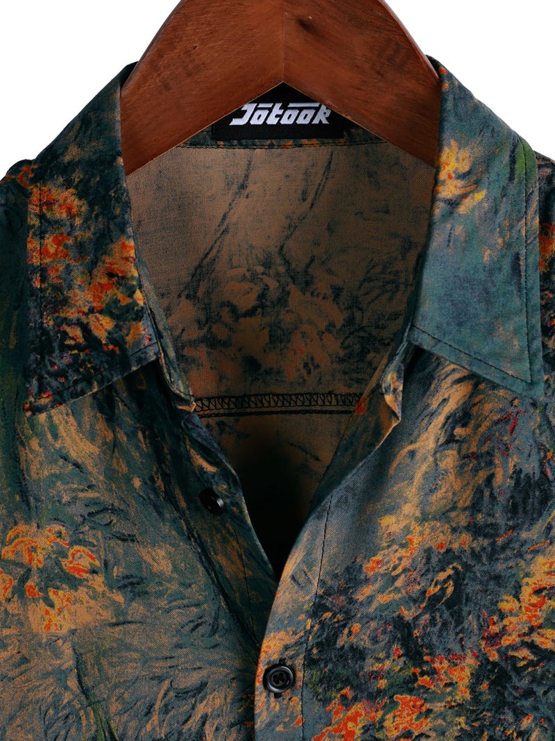 JOTOOK Mens Hawaiian Shirt Short Sleeve Button Down Tropical Shirts Casual Floral Summer Beach Shirt X-Large Gray Orange - Image 2