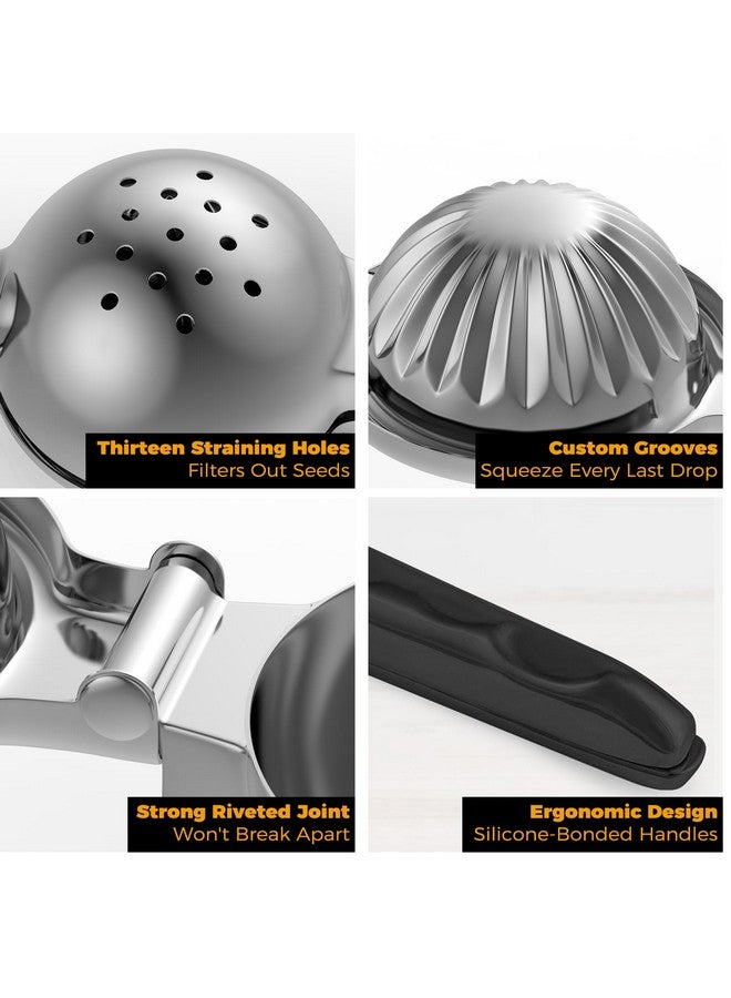 RCMo Stainless Steel Lemon Squeezer - Metal Citrus Juicer - Lime Lemon and Fruit Juicer with Silicone Handles - Large Manual Citrus Press Juicer - Hand Held Squeezer - Ergonomic Design with Solid - Image 3