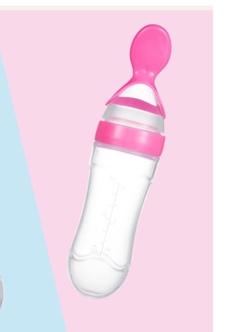 Soft Silicone Baby Light Weight Food Dispenser Bottle With Spoon Complementary Food Pink  - Image 1