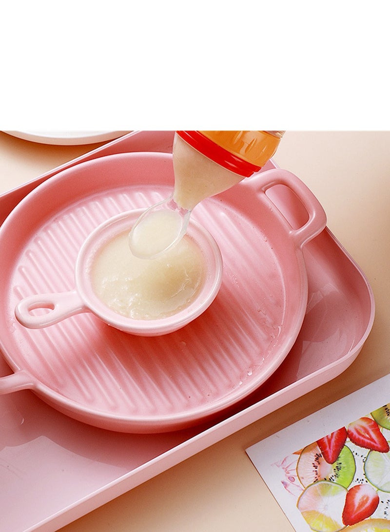 Soft Silicone Baby Light Weight Food Dispenser Bottle With Spoon Complementary Food Pink  - Image 3