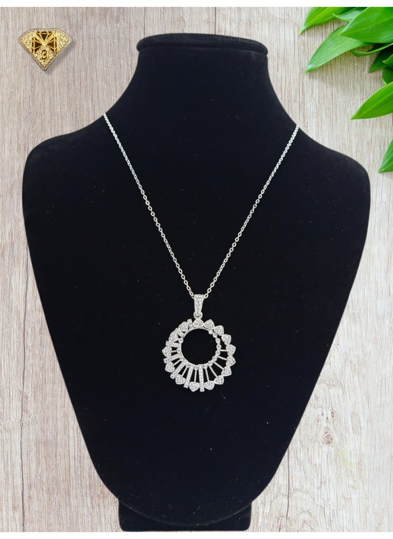 3Diamonds 3Diamonds Platinum-Plated Circular Burst Pendant Necklace – Radiant Crystal Design 