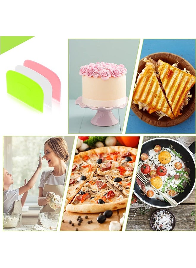 Generic - 3 Pcs Dough Scraper Bowl Scraper, Food Safe Plastic Dough Cutter Flexible Plastic Scraper, Practical Bench Scraper Multipurpose Food Scrappers for Dough Cake (Green+Pink+White) - Image 1