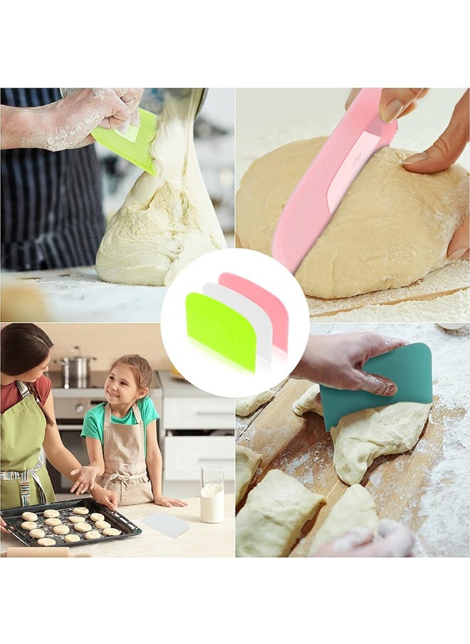 Generic - 3 Pcs Dough Scraper Bowl Scraper, Food Safe Plastic Dough Cutter Flexible Plastic Scraper, Practical Bench Scraper Multipurpose Food Scrappers for Dough Cake (Green+Pink+White) - Image 1