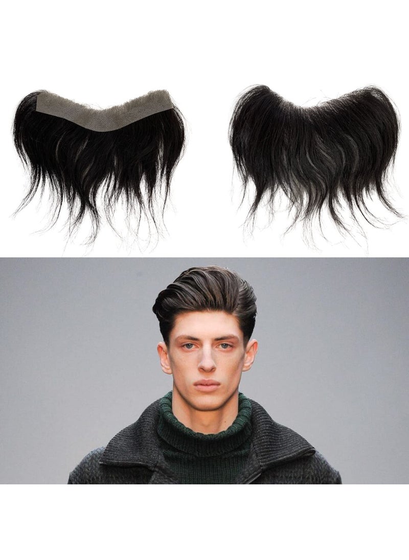 Voloria Men Forehead Hairline Toupee 100 Human Hair Skin PU Man Hairpieces Frontal Hair Topper for Receding Natural Hairline Replacement Systems 157x629INCH 1B Black Color 