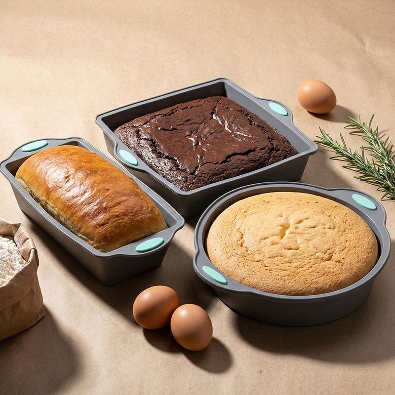 Simple Gray Green Silicone Baking Molds Set Food Grade Nonstick Heat Resistant Bakeware - Image 2