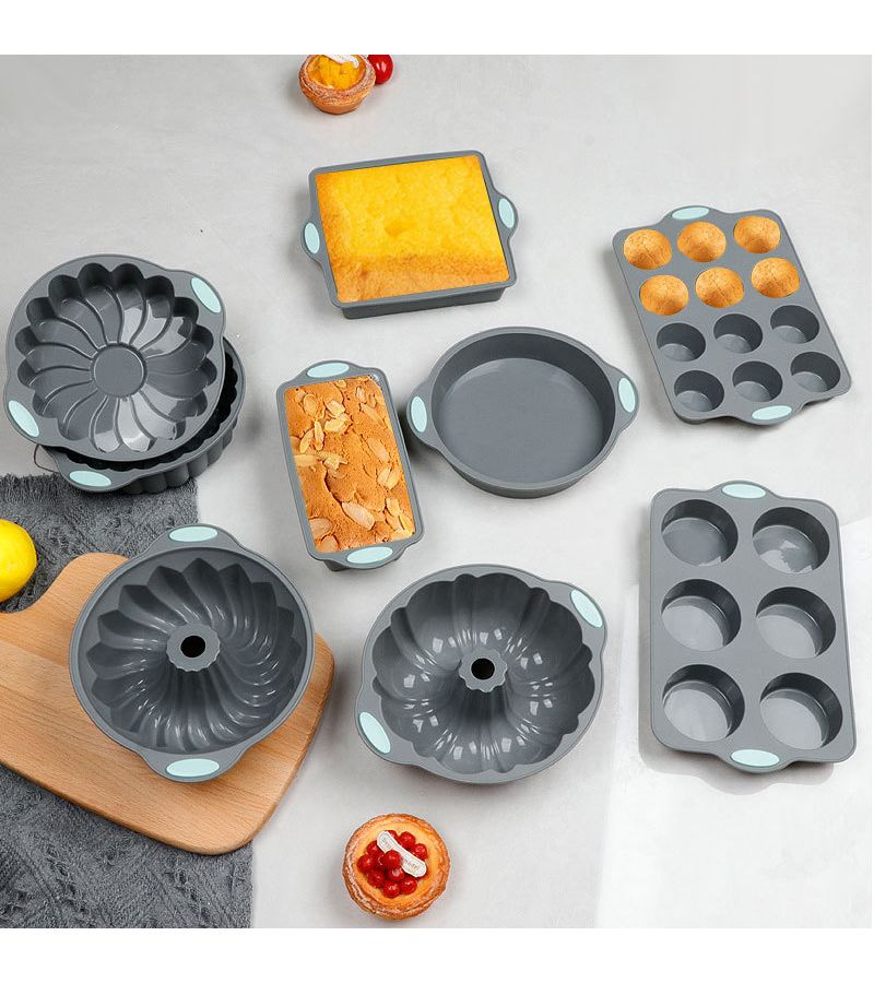 Simple Gray Green Silicone Baking Molds Set Food Grade Nonstick Heat Resistant Bakeware - Image 1