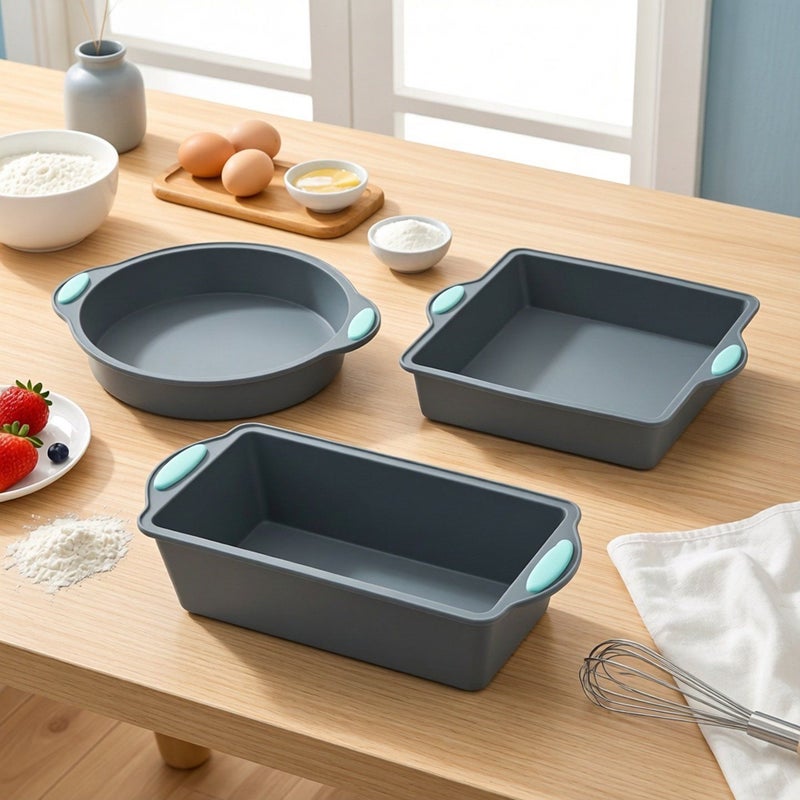 Simple Gray Green Silicone Baking Molds Set Food Grade Nonstick Heat Resistant Bakeware - Image 4