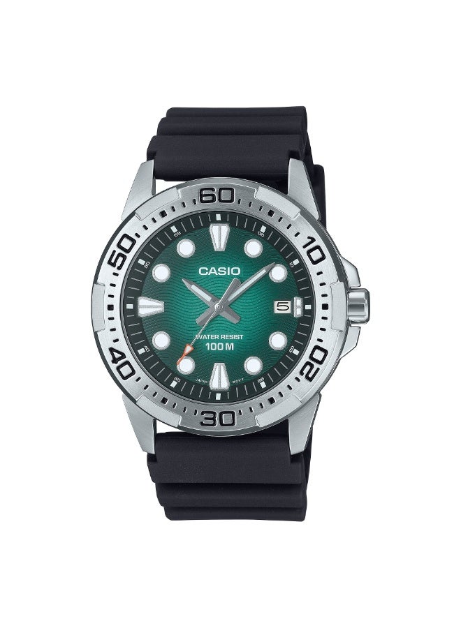 Casio MTD-140-3AV Men's Analog Watch Green Dial Black Resin Strap 100M Water Resistant
