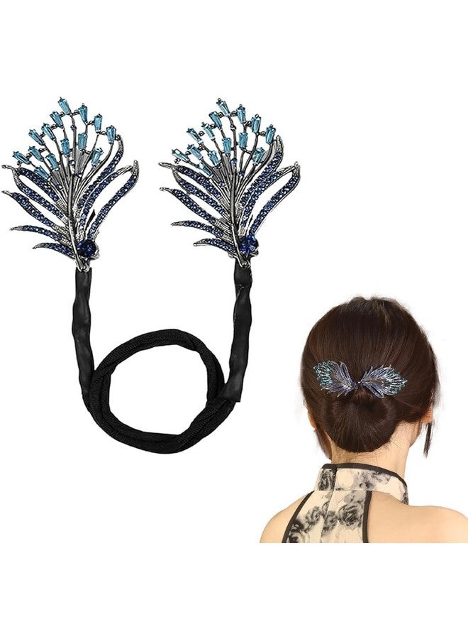 Chiransi Hair Bun Accessories for Women, Quick Bun Maker for Hair, Medium Thick Hair Bun Clips for Women, White Floral Rhinestone Hair Style Accessories Twist Bun Clips for Hair for Daily, Party (Hair Bun Blue) - Image 1