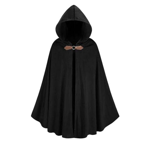 TOONRAIN Men's Adult Medieval Cloak Hoodie Velvet Renaissance Cape Halloween Dress Up (Round Buckle Black,31.45'') - Image 1