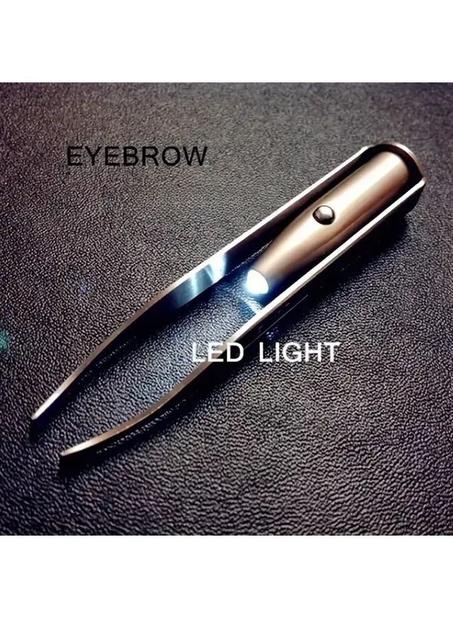 ملاقط محترفة لتطويل الرموش بلون فضي مع إضاءة LED، 2 قطعة للرموش الاصطناعية - Image 2